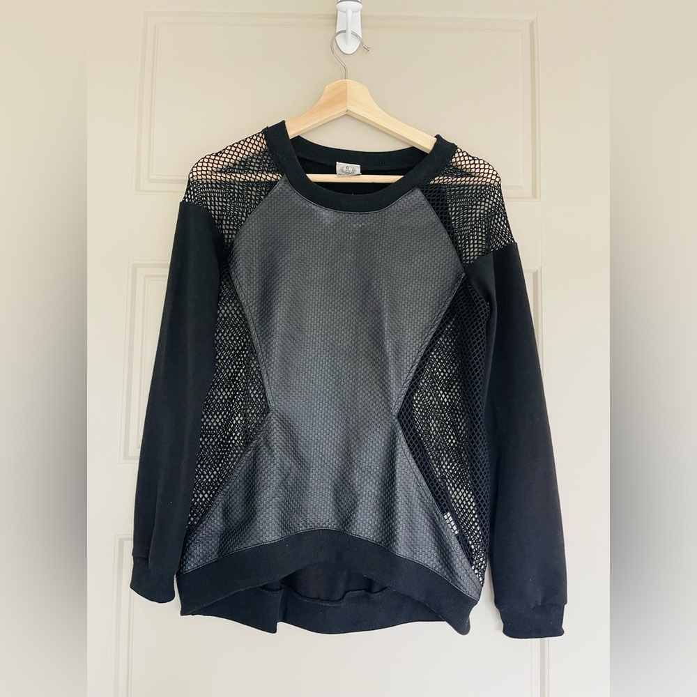 Black Leather & Fishnet Cutout LF Sweater Top